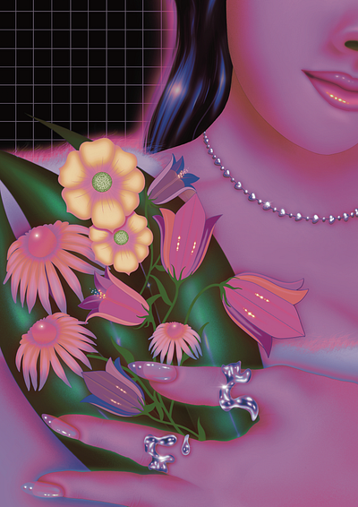 🌸✨ 90s bloom chrome digitaldrawing digitalillustration flower flowers illustration jewellery neon neonlight pastels procreate procreateart procreateartist vaporwave visualart