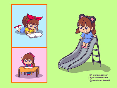 Cute cartoon kids on the playground and learning book boy branding classroom cute design girl graphic design illustration kids learning playground playing reading ui vector