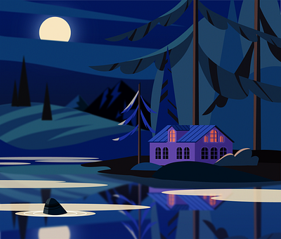 ATMOSPHERES OF A LONELY HOUSE IN THE FOREST adobe illustrator design forest graphic design house illustration lake nature
