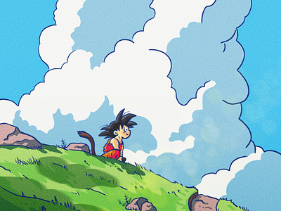 Goku character cloud illustration landscape nature