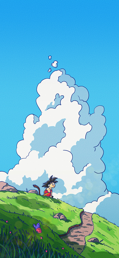 Goku character cloud illustration landscape nature