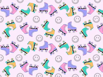 Seamless Y2k pattern with Roller Skates flat illustration pattern vector y2k