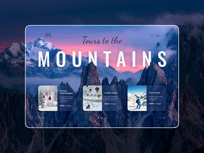 The main screen of the "Tours of the mountains" website app branding design logo minimal typography ui ux web website