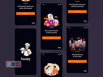 Foodly - Food Delivery Mobile App Concept Dark design