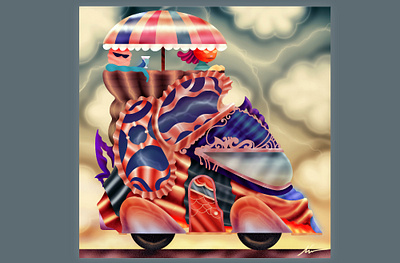 "Camping Car attack" art car card cartoon color pencil design digital painting draw dream future illustration nft thomas auvin vehicle vintage water ink