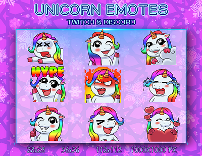 UNICORN EMOTES design discord emotes graphic design illustration logo twitch