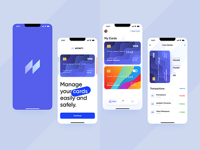 AFFINITY - Finance Mobile App UI 999watt affinity app design banking blue button card cards credit card debit card design finance icons logo money transaction ui ux