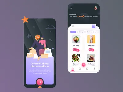 Discountio - Smart Way to Save Money! app branding concept design discount illustration soft ui uiux ux vector