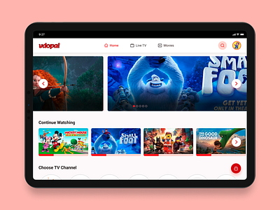 On-demand video streaming app for Kids figma minimal tablet ui ux video streaming