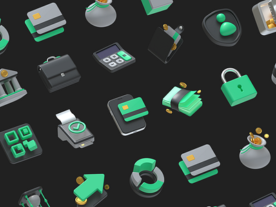 Finance and Banking 3D Icon set 3d 3d icons bag bank banking blender card credit debit figma finance icons lock money payment pos render set ui web