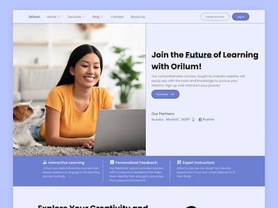 Orilum: An Online learning platform Ui Design. design elearning landingpage onlinelearning ui uidesi uidesign userinterface webdesign