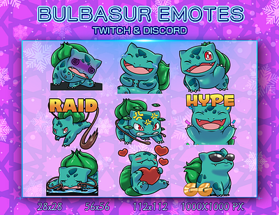 BULBASAUR EMOTES bulbasaur design discord emotes graphic design illustration logo pokemon twitch