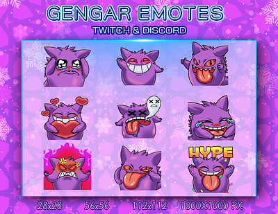 GENGAR EMOTES design discord emotes gengar graphic design logo pokemon twitch