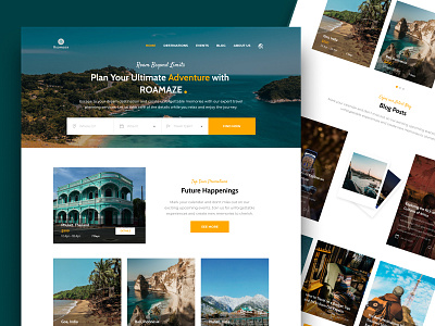 Trevel Agency Landing Page: Roamaze adventure explore graphic design happyclients landingpage minimal tourism travel travelagency ui uidesign uxdesign vacation webdesign