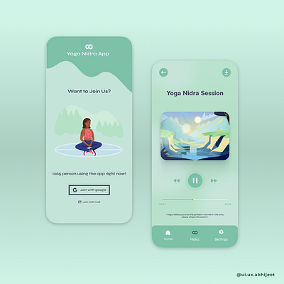 Yoga Nidra App UI adobexd app app design design figma graphic design green meditation minimal mobile app mobile ui ui ui trends uiux ux yoga