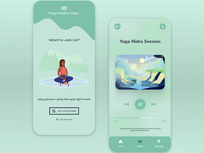 Yoga Nidra App UI adobexd app app design design figma graphic design green meditation minimal mobile app mobile ui ui ui trends uiux ux yoga