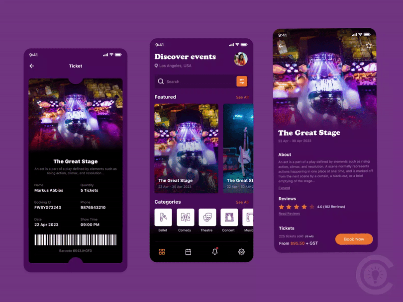 Event booking mobile app branding event app design event booking event booking app event booking app ui design event booking application event booking mobile app graphic design vector