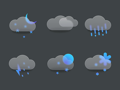 Night weather icons design figma glassmorp glassmorphism effect graphic design illustration modern ui ux weather forecast weather icons