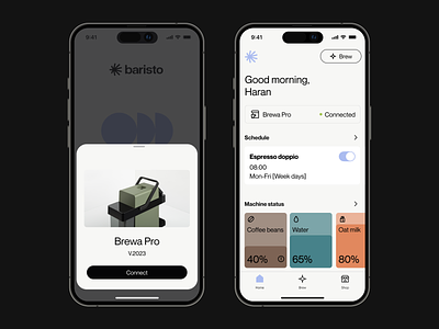 Baristo • Sync machine + Home app branding case study coffee design ios ui ux