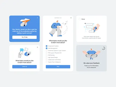 Questionnaire Components admin admin panel app checkbox component concept dashboard filter illustration input interface kit panel popup questionnaire set survey thank you ui ux