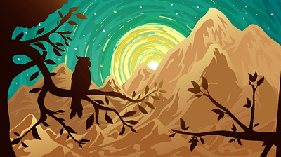 Sunset view landscape art artist artwork cartoon character creative design digital freelancer illustration illustrator landscape minimal mountain nature parrot sun sunset vector vector art