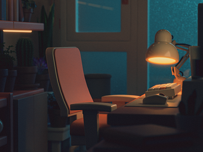 Cozy office on a rainy day. 3d blender design graphic design hard surface illustration modelling ui