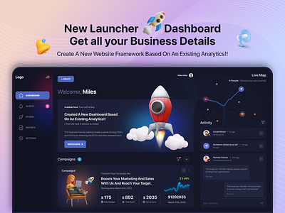 Business Dashboard admin animation branding business business dashboard business management dark dark business dashboard dark dashboard dark theme dashboard dashboard design design design trend illustration landing page latest launcher launcher dashboard trending