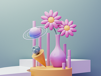 Colorful minimalist 3d scene 3d 3d render blender flower illustration