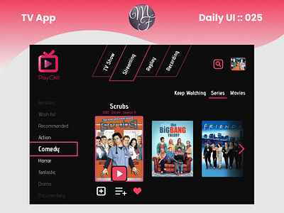 TV App Daily UI 025 branding category comedy daily ui design film graphic design logo movie replay serie show streaming tv app ui website