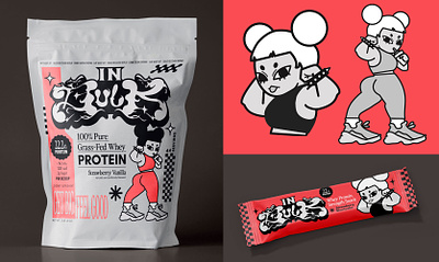 InBulk Illustration + Packaging brand design cpg fitness hand lettering illustration mascot protein supplement y2k