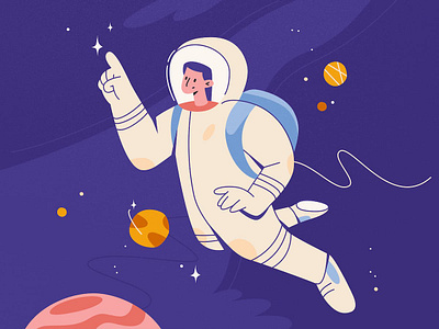 Astronaut adobe illustrator astronaut character dribbble fly girl gravity illustration moon planet space star touch universe vector