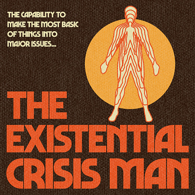 Existential Crisis Man badge design illustration logo million dollar man patch poster retro superhero vintage vintage poster