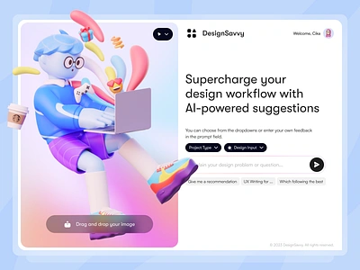 DesignSavvy - AI Generator for Design Web-Based 3d ai ai design ai design feedback clean dashboard design design critique design process figma generator product product design prompt ui upload ux web design website workflow