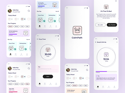 Wellness App For Busy Peoples ai appdesign branding challange cleanui design figma health illustration logo mindfulness minimal mobileapp selfcare typography ui uichallenge uidesign wellbeing wellness
