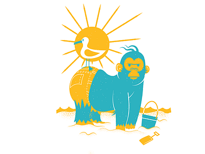 Suns out beach editorial editorial illustration gorilla illustration james olstein james olstein illustration seagull summer sunny texture