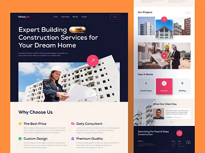 Construction Landing Page architect architecture building company company profile construct construction design home house landing page property real estate trends ui ux web website