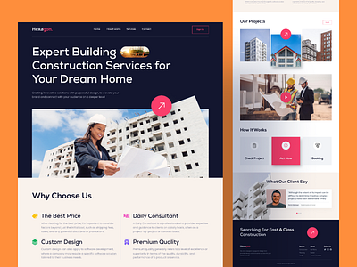 Construction Landing Page architect architecture building company company profile construct construction design home house landing page property real estate trends ui ux web website