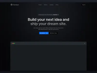 Carbon — Saas Landing Page dark landing dark mode framer gradient header hero interaction landing page motion saas template typography web
