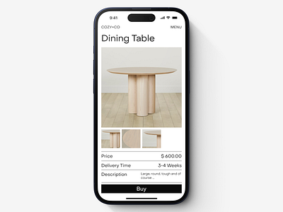 COZY+CO Product Page (Mobile) decor design furniture interaction design interior ios iphone light mode living minimal mobile mobile design modern type ui ui design uiux user interface ux ux design