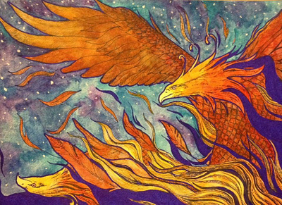 Phoenix Rising art illustration watercolor