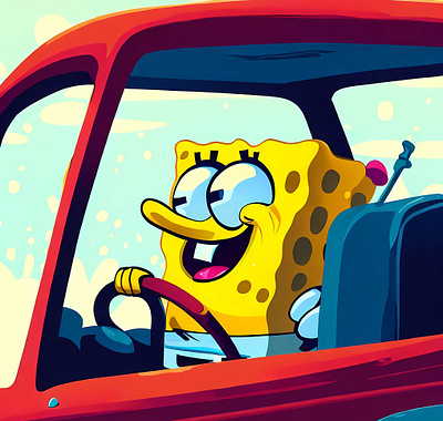 sponge bob drives the car app artwork branding enrlage graphic design motion graphics spongebob typography ui ux vector