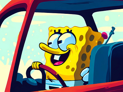 sponge bob drives the car app artwork branding enrlage graphic design motion graphics spongebob typography ui ux vector