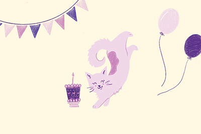 Cat Party balloons cake cat illustration kitten party purple