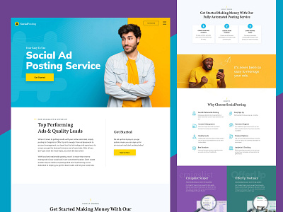 Social Posting blue landing page design web design website design