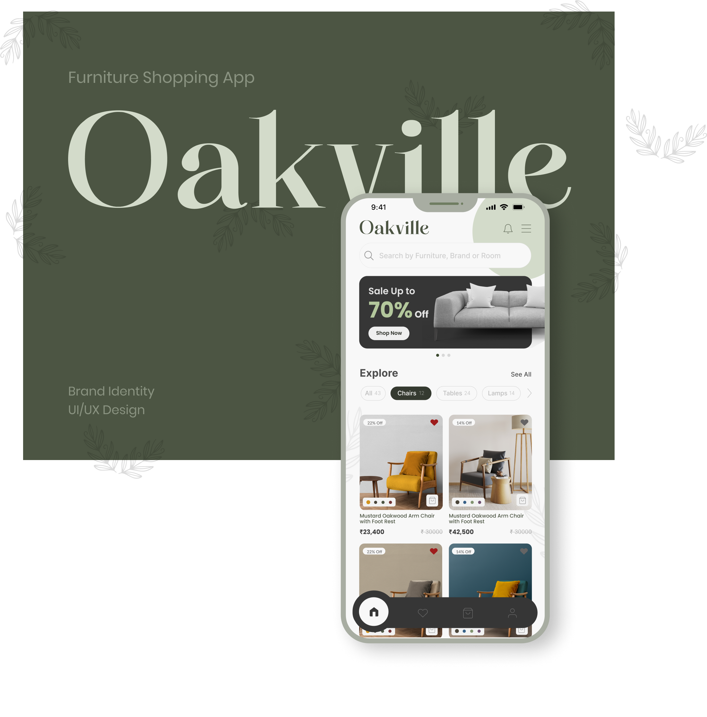 Oakville | Furniture Shopping App by nollling agency app app design brand identity brand showcase branding catalog design furniture furniture app graphic design illustration logo nollling oakville typography ui ui kit ux wireframe