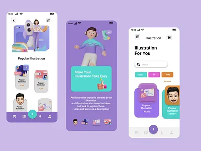 3D UI for Illustration App 3d app design fi figmaplugin logo typography ui ux