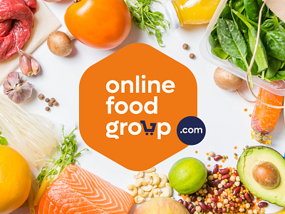 Online Food Group: Hexagonal Logo Design beverages brand identity branding candy chips cookies e commerce food and beverage graphic design icon design illustration logo design marketing online marketplace online retail online shopping online supermarket shopping cart snacks visual communication