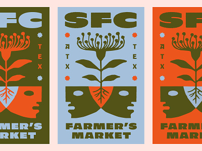 SFC Farmer's Market (Austin) badge branding face farm flower growth illustration lockup logo modern plant plany typography