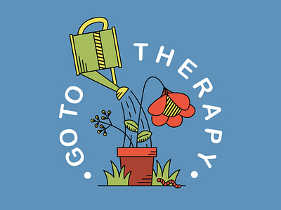 Go To Therapy 30 by 30 badge badge design design design challenge flower go to therapy health mental health therapy water watering can worm