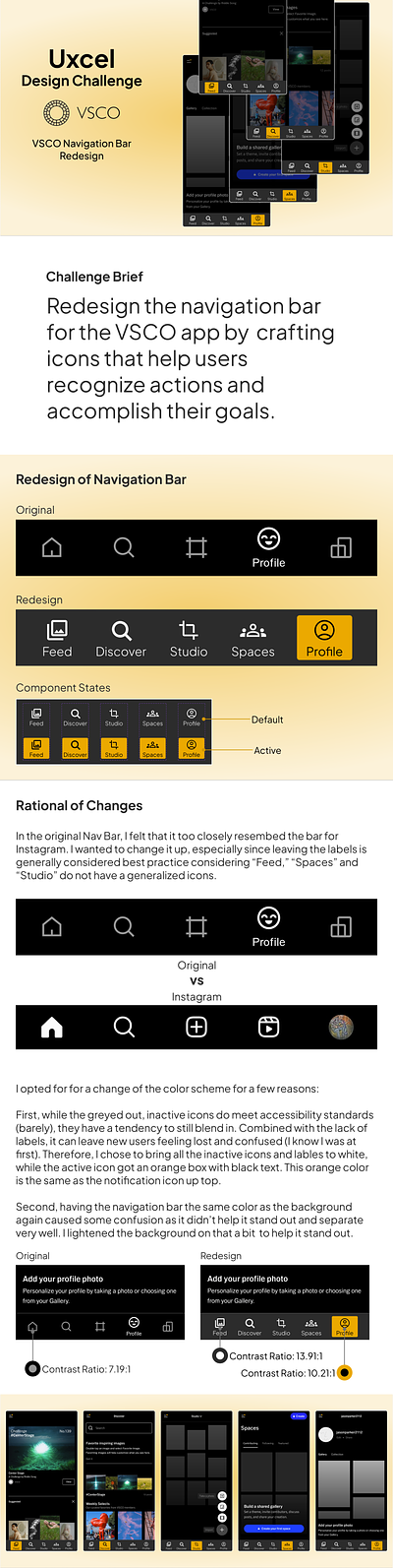 Uxcel Design Challenge - VSCO Nav Bar Redesign app branding design icon product design redesign ui uxcel